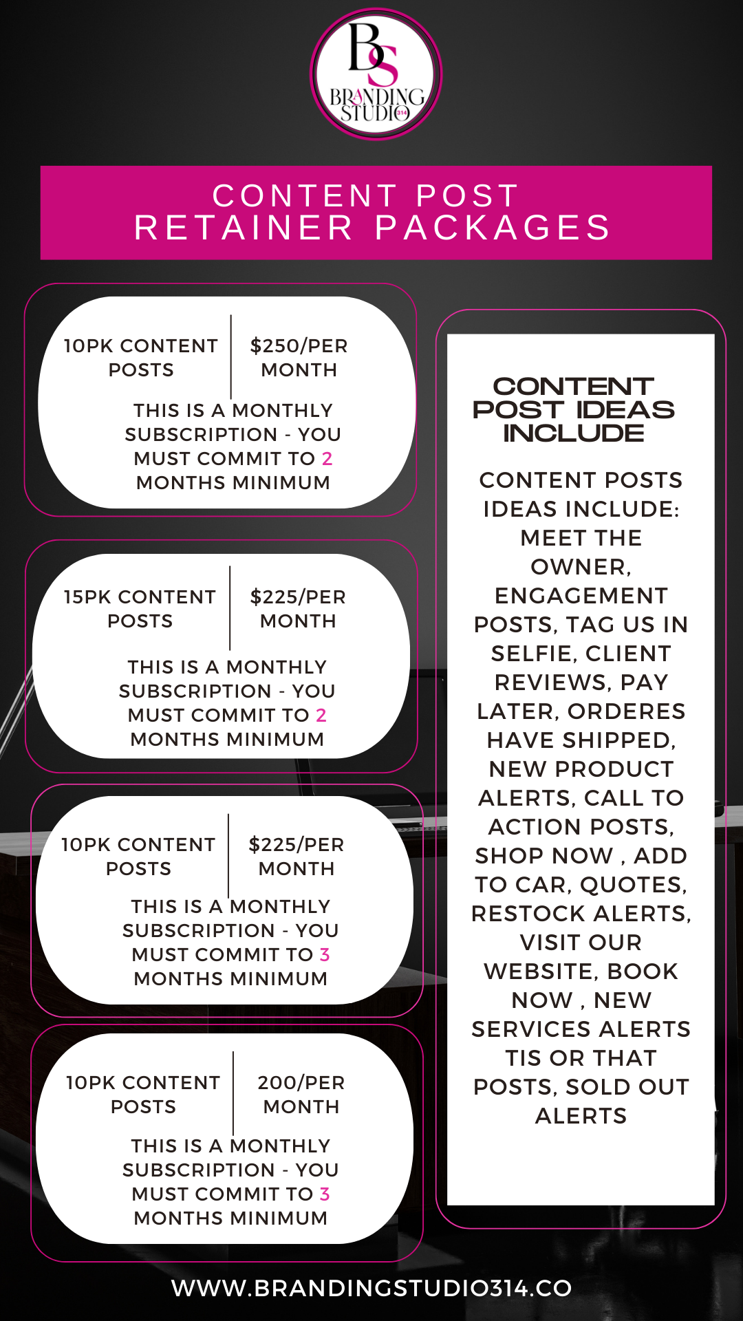 CONTENT POST MONTHLY RETAINERS - BrandingStudio314