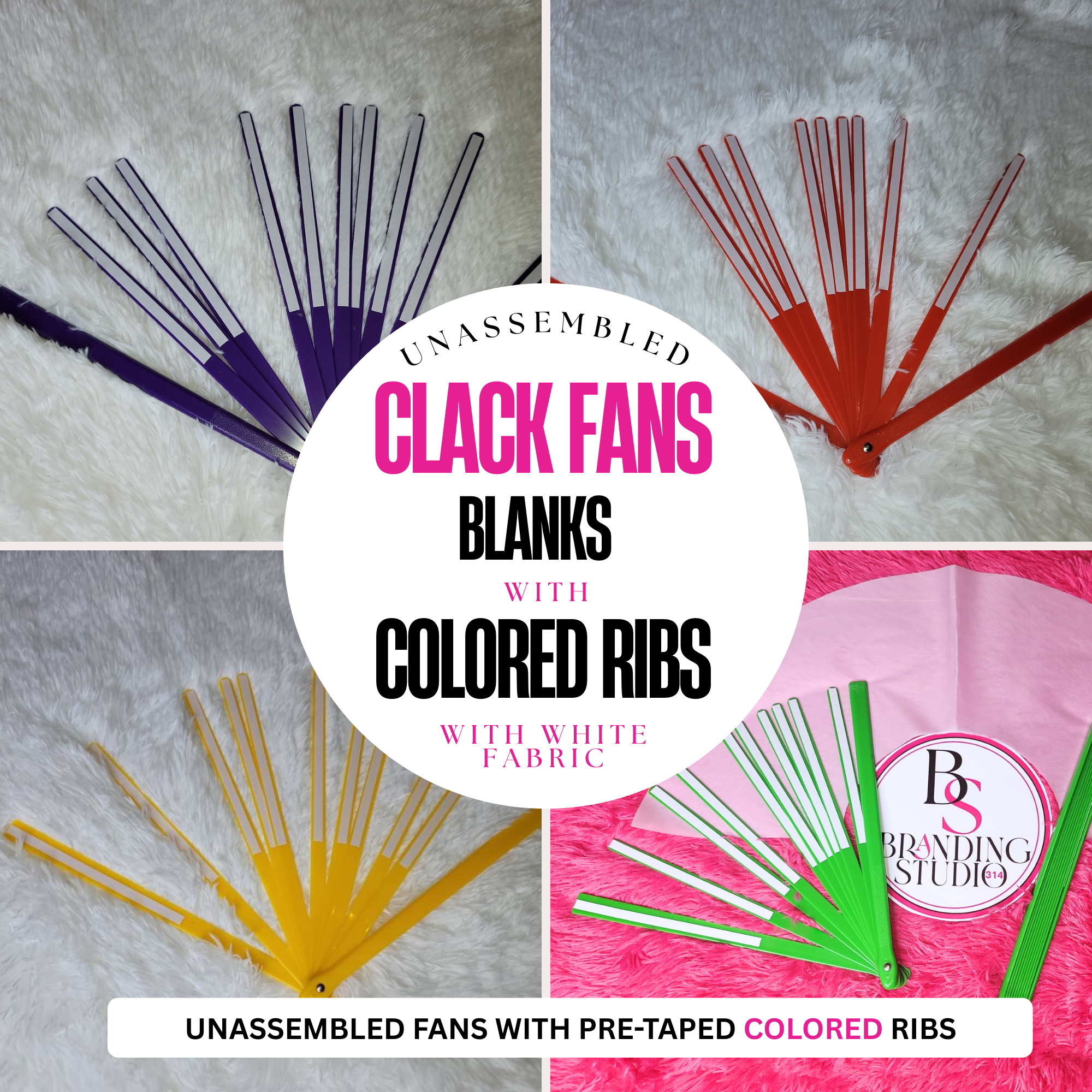 Colored Ribs Sublimination Ready - 13in Blank With Pre-Taped Ribs AND White Fabric - BrandingStudio314